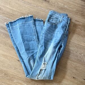 Bohemian Distressed button Blue Denim hippie Jeans